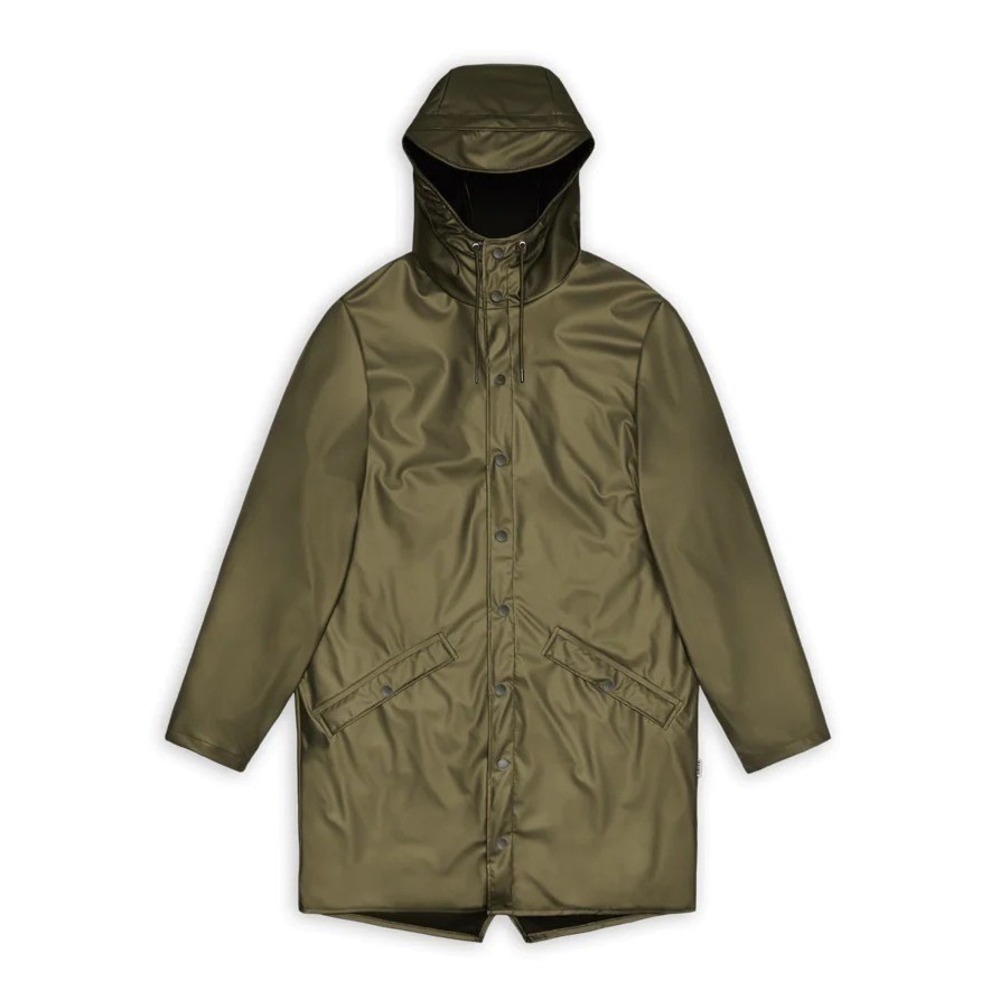 RAINS‎ NEW Long Jacket W3 Revel Khaki Green 12020 Waterproof Hooded Size XL